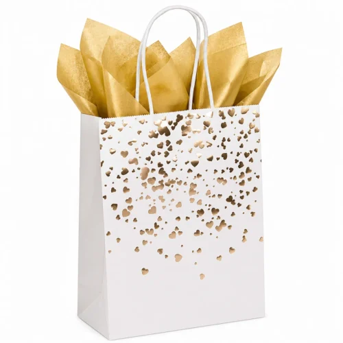 Goodiebag Wit met gouden hartjes