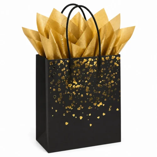Goodiebag Zwart met gouden hartjes