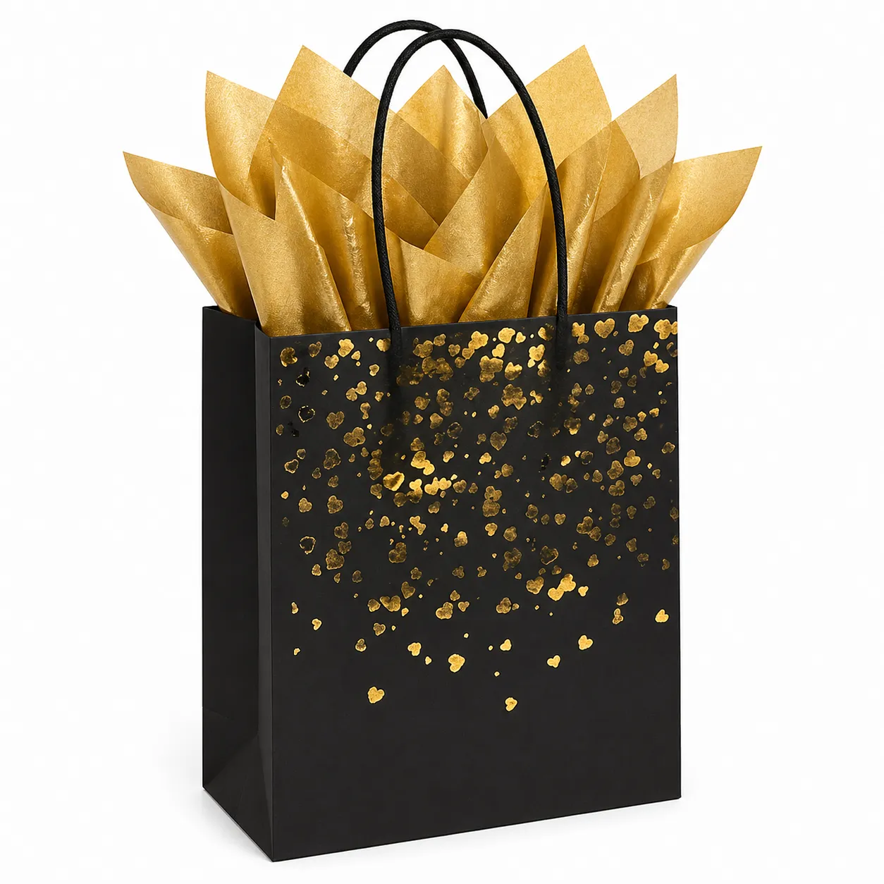 Goodiebag Zwart met gouden hartjes