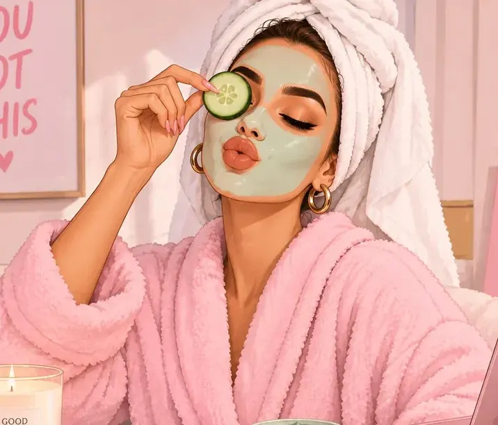 Beautyfeestje met gezichtsmasker en selfcare producten
