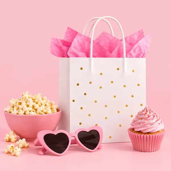 Goodiebag met popcorn, zonnebril en cupcake voor een kinderfeestje